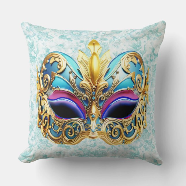 Coussin Mascarade Masque avec des Embellissements d'or (Recto)