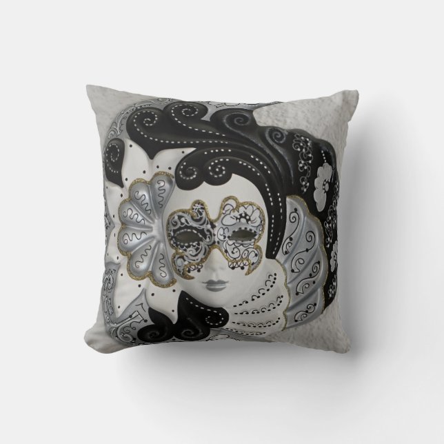 Coussin Masque de carnaval noir blanc mardi Gras (Recto)