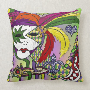 Coussin Masque de plumes de Mardi Gras psychédélique