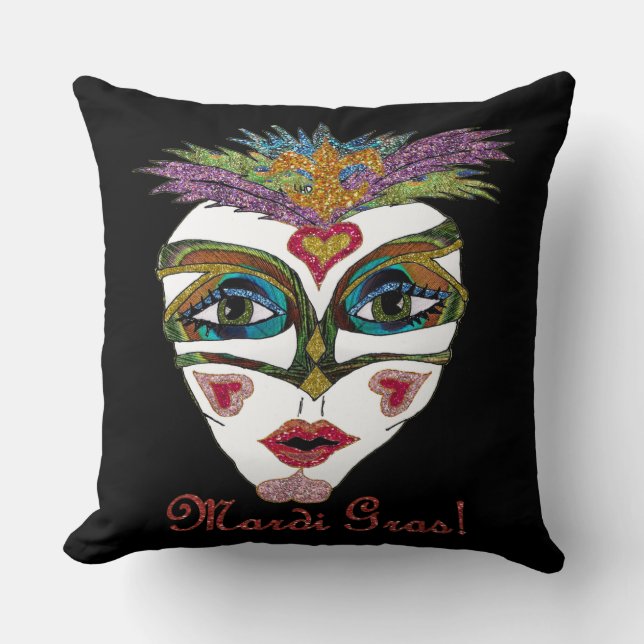 Coussin Masque de plumes de Parties scintillant Mardi Gras (Recto)