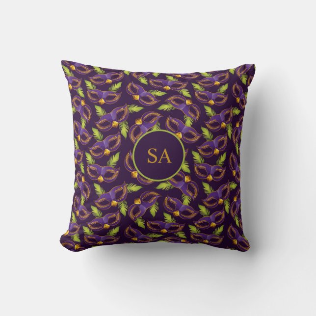 Coussin Masque Mardi Gras Gold Vert violet personnalisé (Recto)