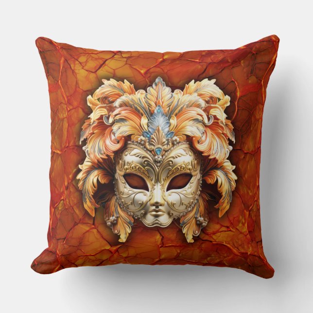 Coussin Masque orange avec plumes orange sur Arrière - pla (Recto)