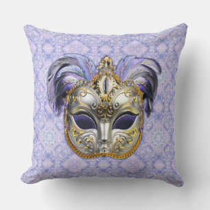 Coussin Masque vénitien orné de plumes violettes