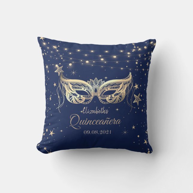 Coussin Masquerade, Marine Bleu Stars Quinceañera (Recto)