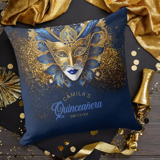 Coussin Masquerade Motif Quinceanera Blue Gold V2 ID1031 (Créateur téléchargé)