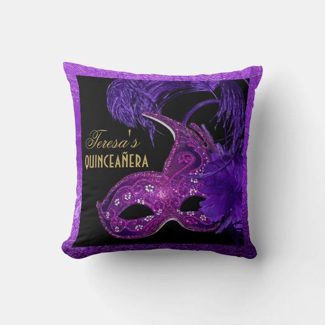 Coussin Masquerade quinceañera anniversaire rose, masque v (Recto)