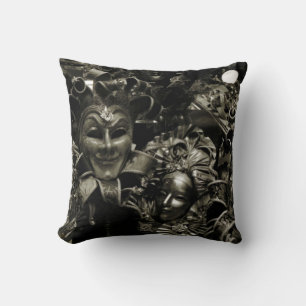 Coussin Masques de bal masqué gothique noir et blanc