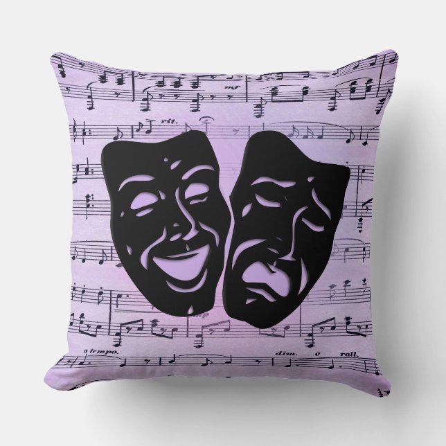 Coussin Masques de musique et de théâtre violets (Recto)
