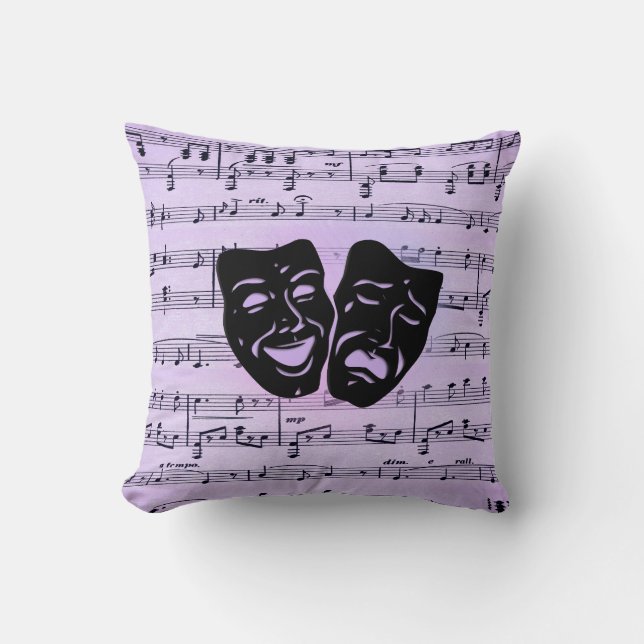 Coussin Masques de musique et de théâtre violets (Recto)