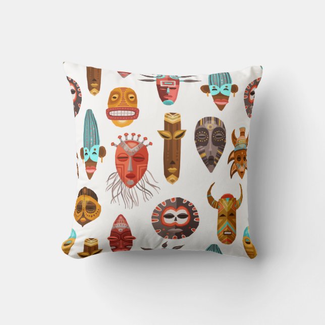 Coussin Masques tribaux ethniques africains (Recto)