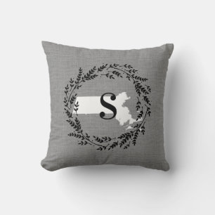 Coussin Massachusetts Monogramme Rustique Wreath Jeter Ore