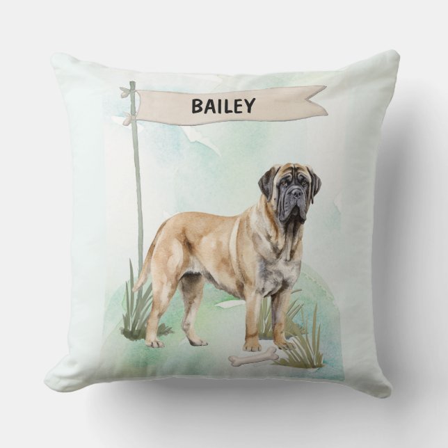 Coussin Mastiff Watercolor Personalized Dog (Recto)