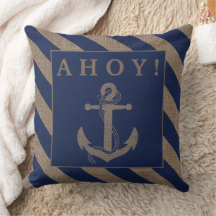 Coussin Matelot ! Ancre Naautique Bleu Marine & Rayures de