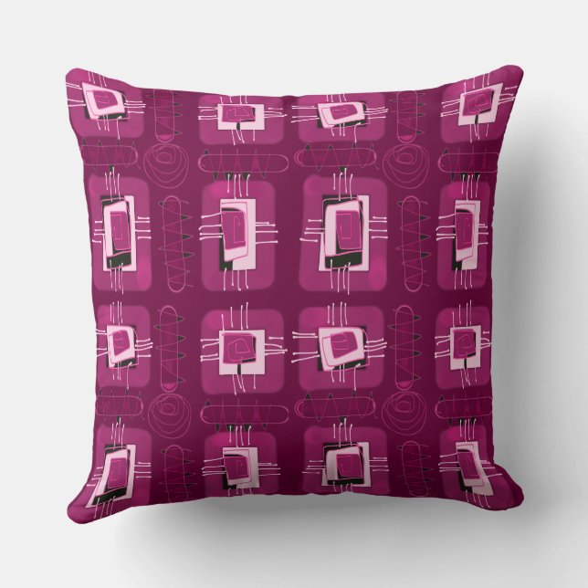 Coussin Matrice ethnique Abstraite - Magenta Black Hint (Verso)