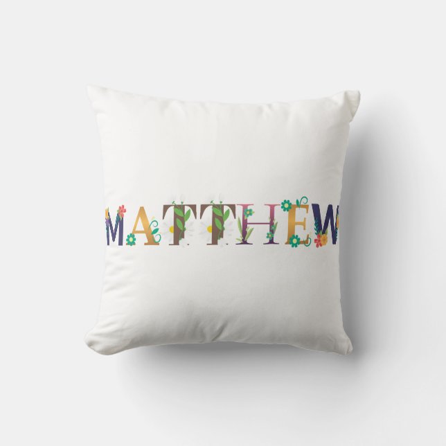 Coussin MATTHEW Nom Art Avec Fleurs Brodées (Recto)