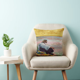 Coussin Matthieu 14:22-23 Jésus prie par Lui-même par la m
