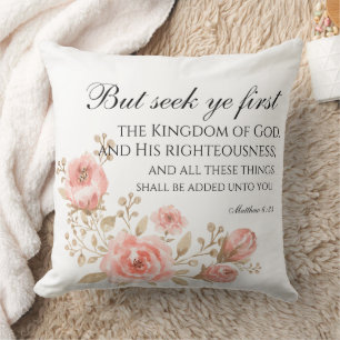 Coussin Matthieu 6:33 Chercher Ye Première Écriture Floral