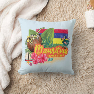 Coussin Maurice Retro Océan Indien Dodo et drapeau Vintage