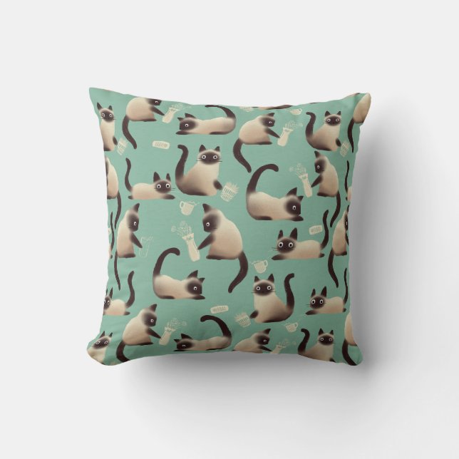 Coussin Mauvais chats siamois frapper des trucs (Recto)