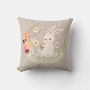 Coussin Mauvais lapin mignon et ornement de fleurs