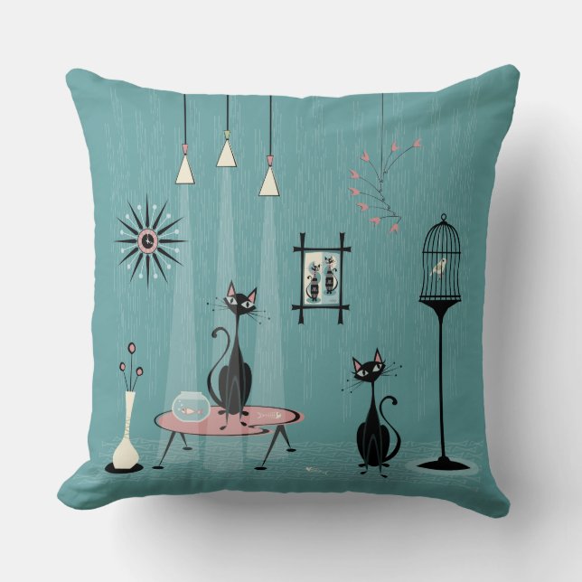 Coussin Mauvais Milieu du Siècle / Chat à main rouge II B (Recto)