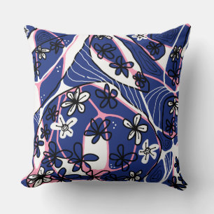 Coussin Maximaliste Floral Neuro Art - Bleu rose blanc
