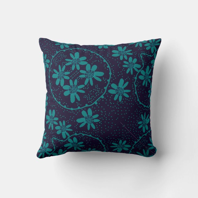 Coussin Maz Floral Bubbles Polka Dot Navy Turquoise (Verso)