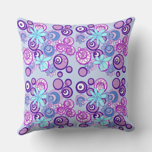 Coussin Mazipoodles bulles florales - bleu violet blanc