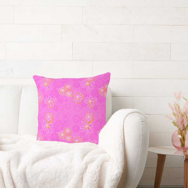 Coussin Mazipoodles bulles florales - Orange rose (Canapé)
