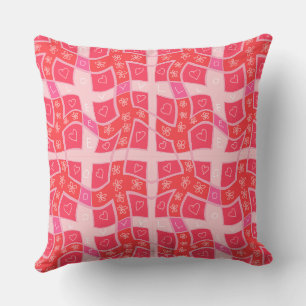 Coussin Mazipoodles Floral Love Heart Check - Rouge