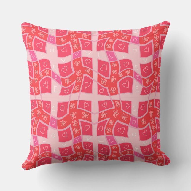 Coussin Mazipoodles Floral Love Heart Check - Rouge (Verso)