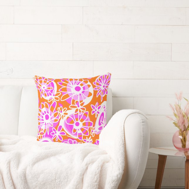 Coussin Mazipoodles Love Flowers - Orange Rose Blanc (Canapé)