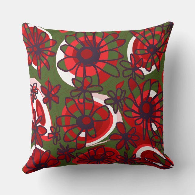 Coussin Mazipoodles Love Flowers - Vert Rouge Noir Blanc (Verso)
