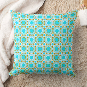Coussin Mazipoodles Turquoise Antique Or Blanc Donuts