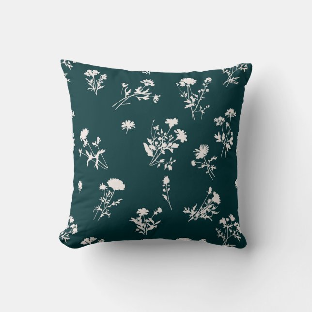 Coussin Meadow fleur sauvage délicat motif turquoise (Recto)
