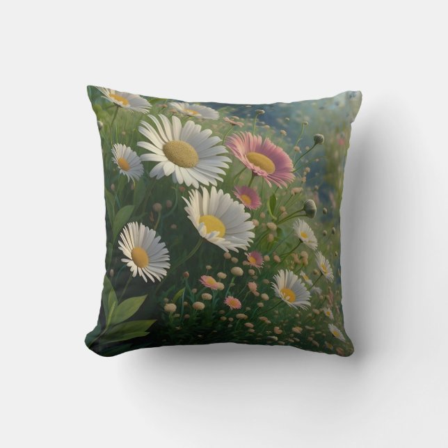 Coussin Meadow Whispers : Une symphonie de marguerite en f (Recto)