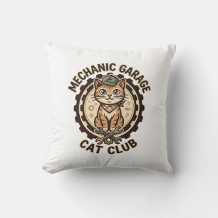Coussin Mécanicien Garage Chat POD Vector Art - Mécanicien