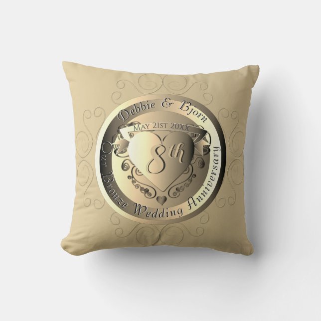 Coussin Médaillon de bronze du 8e Mariage avec photo (Recto)