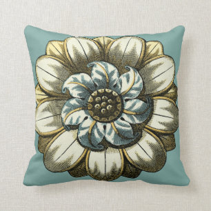 Coussin Médaillon floral orné sur Arrière - plan bleu clai