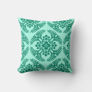 Coussin Médaillon japonais Motif, Aqua et Turquoise
