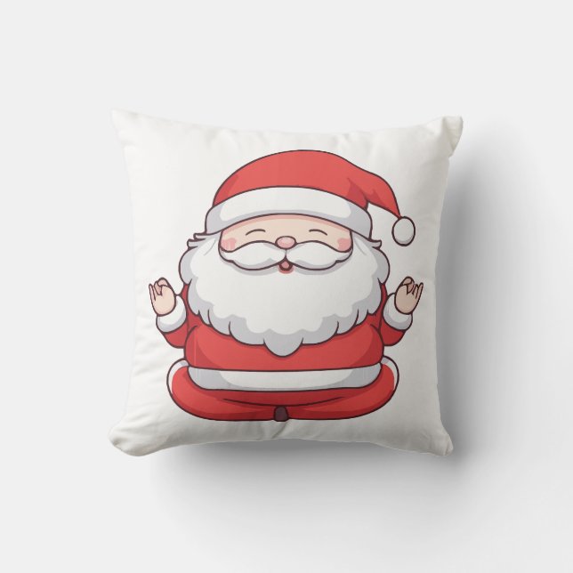 Coussin Méditation drôle Kawaii Père Noël Yoga (Recto)