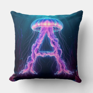 Coussin ✨ Méduse Néon Lettre A Cadeau de Nurserie Océaniqu