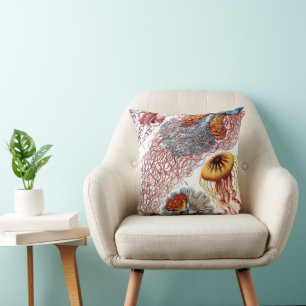 Coussin Méduse vintage par Ernst Haeckel, Discomedusae