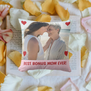 Coussin Meilleur Bonus Maman Jamais Photo Coeurs Fête des