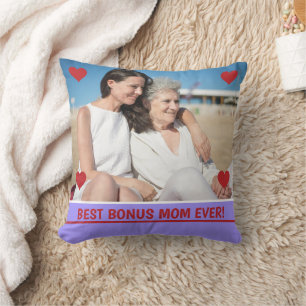 Coussin Meilleur Bonus Maman Jamais Photo Coeurs Fête des