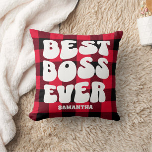 Coussin Meilleur Boss Jamais Russe Rouge Buffalo Plaid Noë