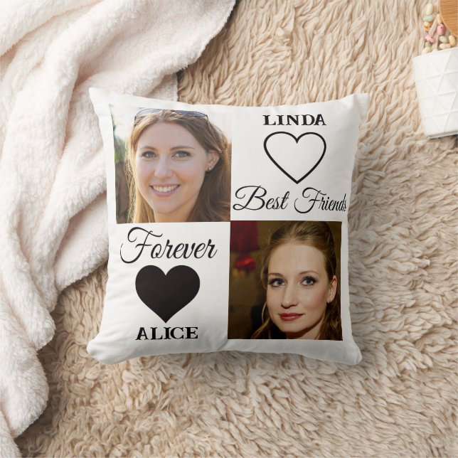Coussin Meilleur cadeau d'amis Black White Heart Photo Col (Couverture)