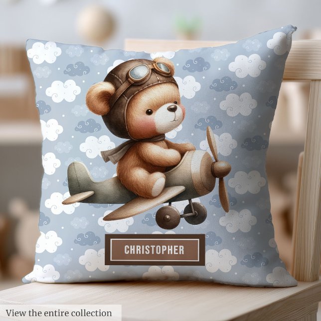 Coussin Meilleur cadeau de Baby shower garçon : Pilote Ted (Best Boy Baby Shower Gift: Pilot Teddy Bear Pillow)