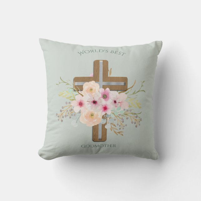 Coussin Meilleur cadeau GODMOTHER au monde - Croix florale (Recto)