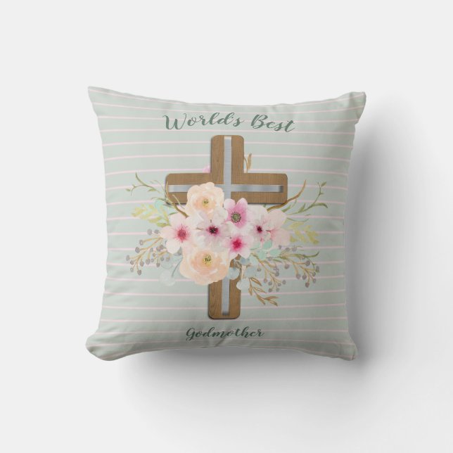 Coussin Meilleur cadeau GODMOTHER au monde - Croix florale (Recto)